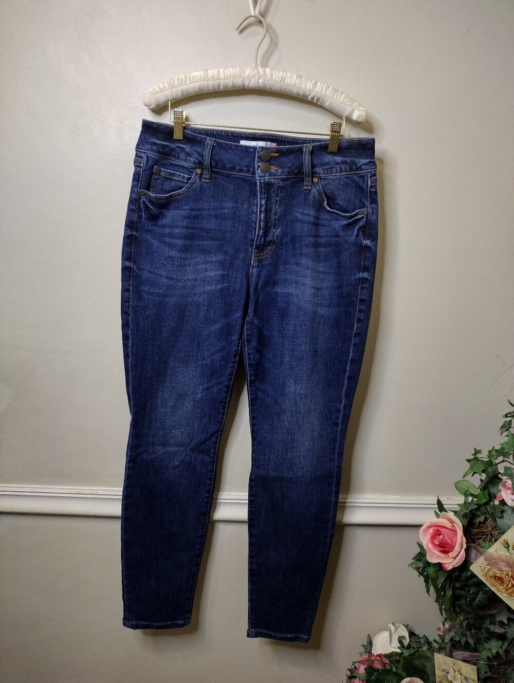 CAbi Cinch Skinny Dark Blue Women's Stretch Slim Jeans Size 12